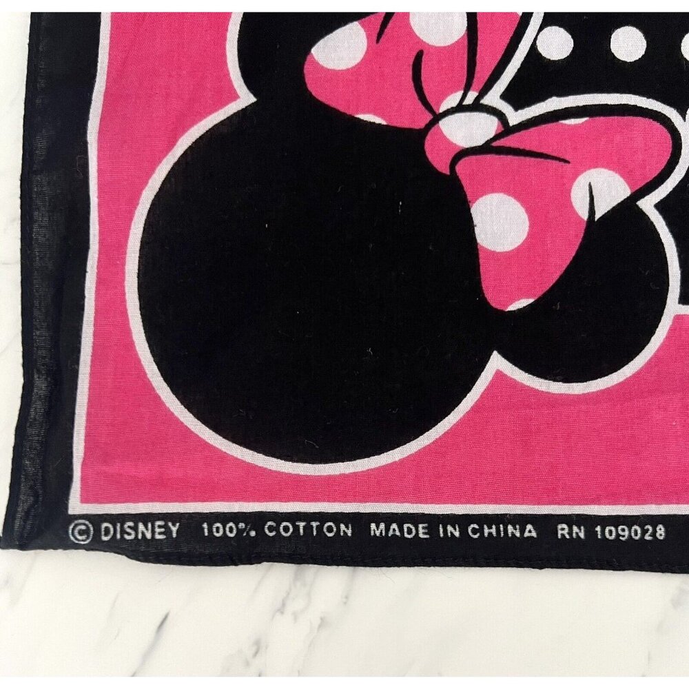 Disney Minnie Mouse Scarf Bandana Handkerchief Pink Black White Polka Dot Cotton - Picture 3 of 6